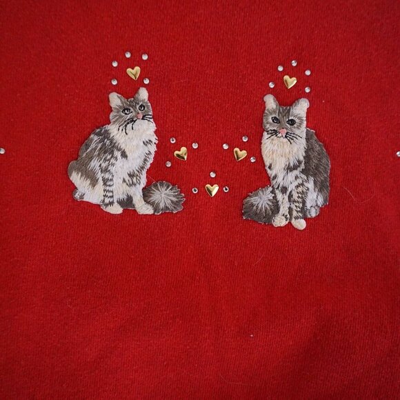 Vintage Jerzees Red Cat Kitten Embroidered Sweatshirt Grandma Chic Kitschcore M - Picture 8 of 11